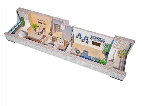 3D-планировка 1-комнатной квартиры 44,2 м²