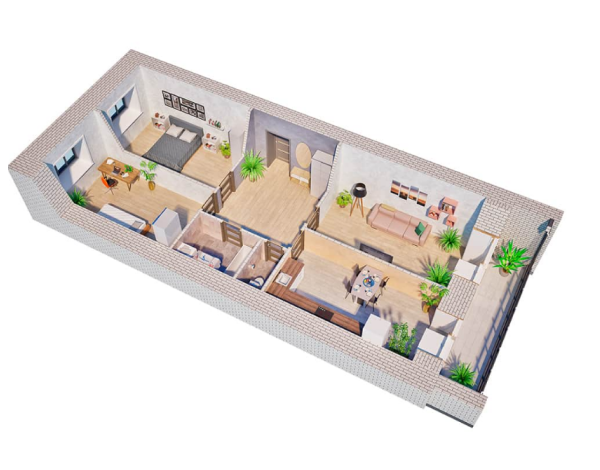 3D-планировка 3-комнатной квартиры 83,4 м²